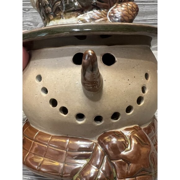 Primitive Snowman Head Earthenware Figure Christmas Winter Holiday Decor 6.75” - Picture 7 of 7